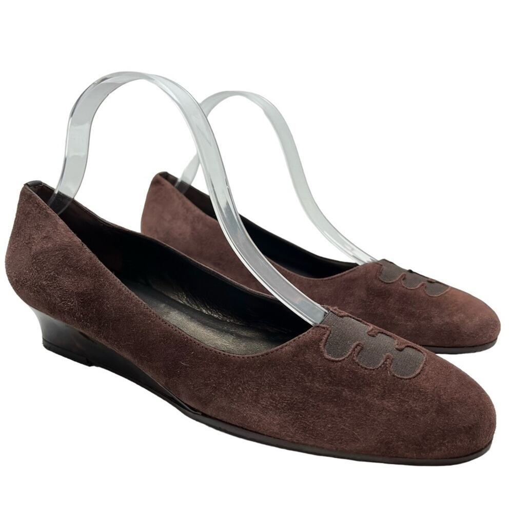 PREVATA Made in ITALY Chocolate Brown Genuine Leather Suede Wedges Shoes 9.5 AA